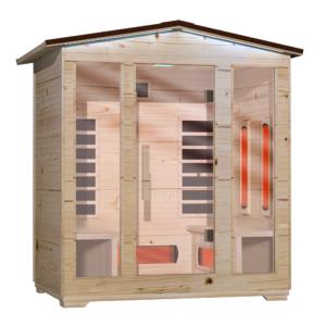 erommy outdoor sauna 4 person, far infrared wooden sauna, personal sauna with bluetooth speaker and changeable chromotherapy lighting