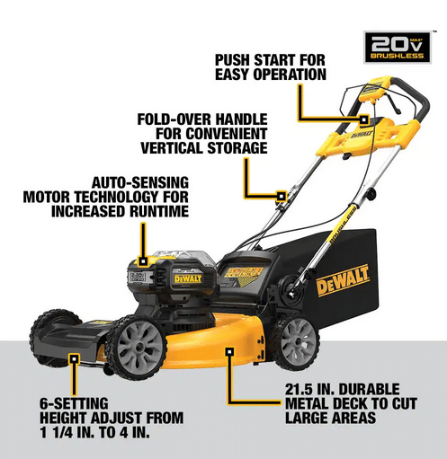 21.5 in. 20 v li ion cordless battery walk behind self propelled mower w/hedge,bare trimmer,blower,cleaner,pole/hand saw