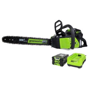 greenworks 80 volt 18″ cordless chainsaw 2ah #2000002