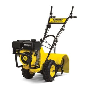 champion power equipment 19 inch counter rotating rear tine tiller with self propelled agricultural tires