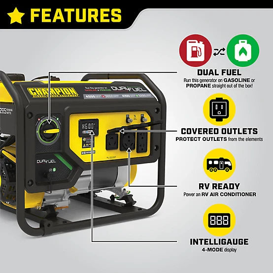 new!champion power equipment 4550 watt dual fuel rv ready portable generator with co shield, 200970 new!champion power equipment 4550 watt dual fuel rv ready portable generator with co shield, 200970
