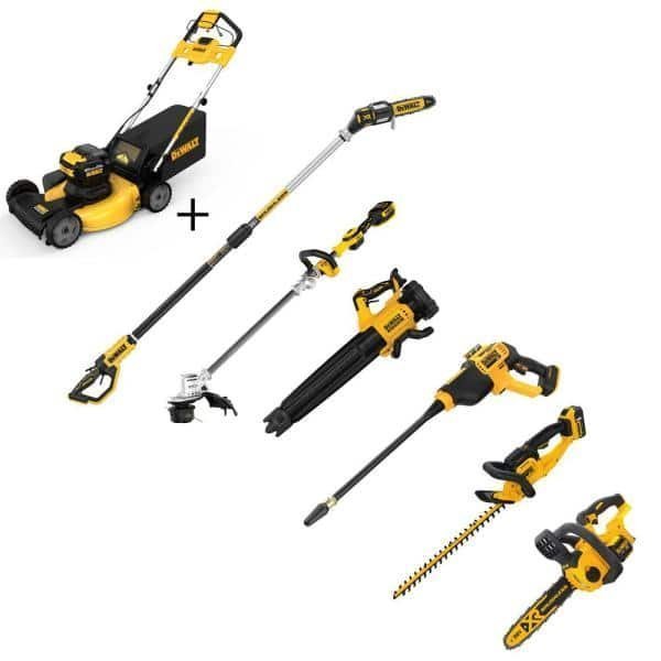 21.5 in. 20 v li ion cordless battery walk behind self propelled mower w/hedge,bare trimmer,blower,cleaner,pole/hand saw