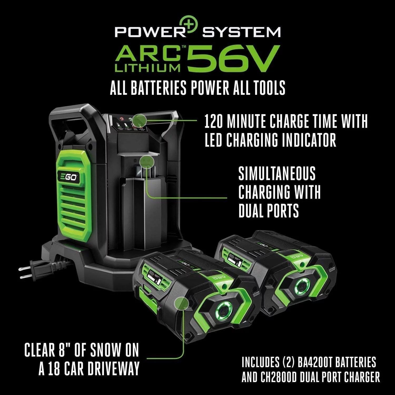 ego power+ snt2405 24 in. two stage 56 v battery snow blower kit (battery & charger) w/ two 7.5 ah batteries