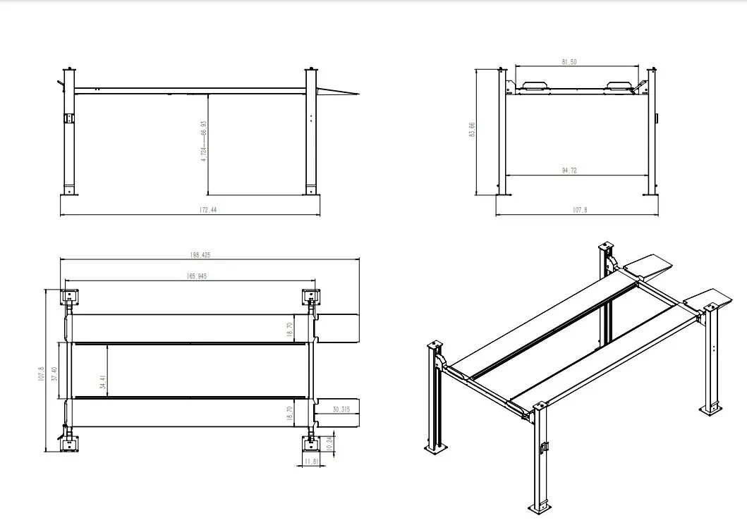 4h850 heavy duty four post car lift 8500lbs by katool