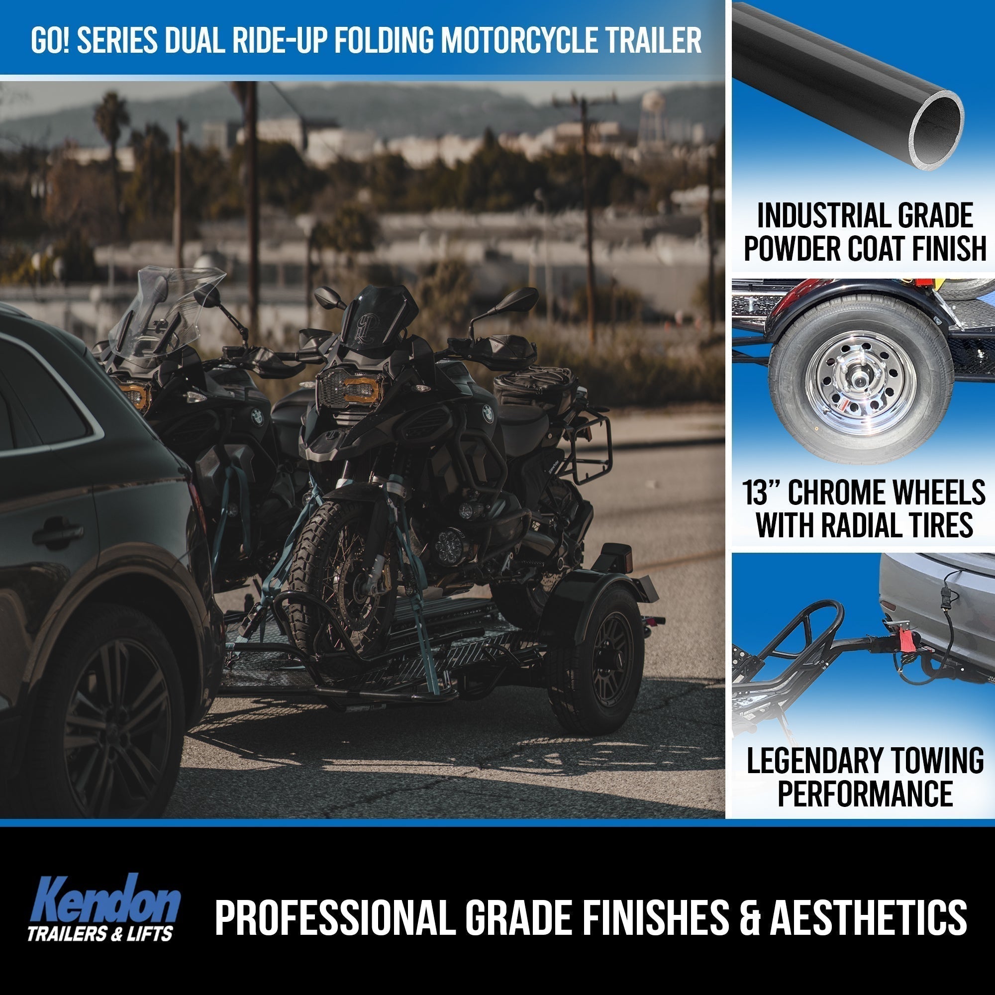 go! series dual rail ride up folding motorcycle trailer discounted