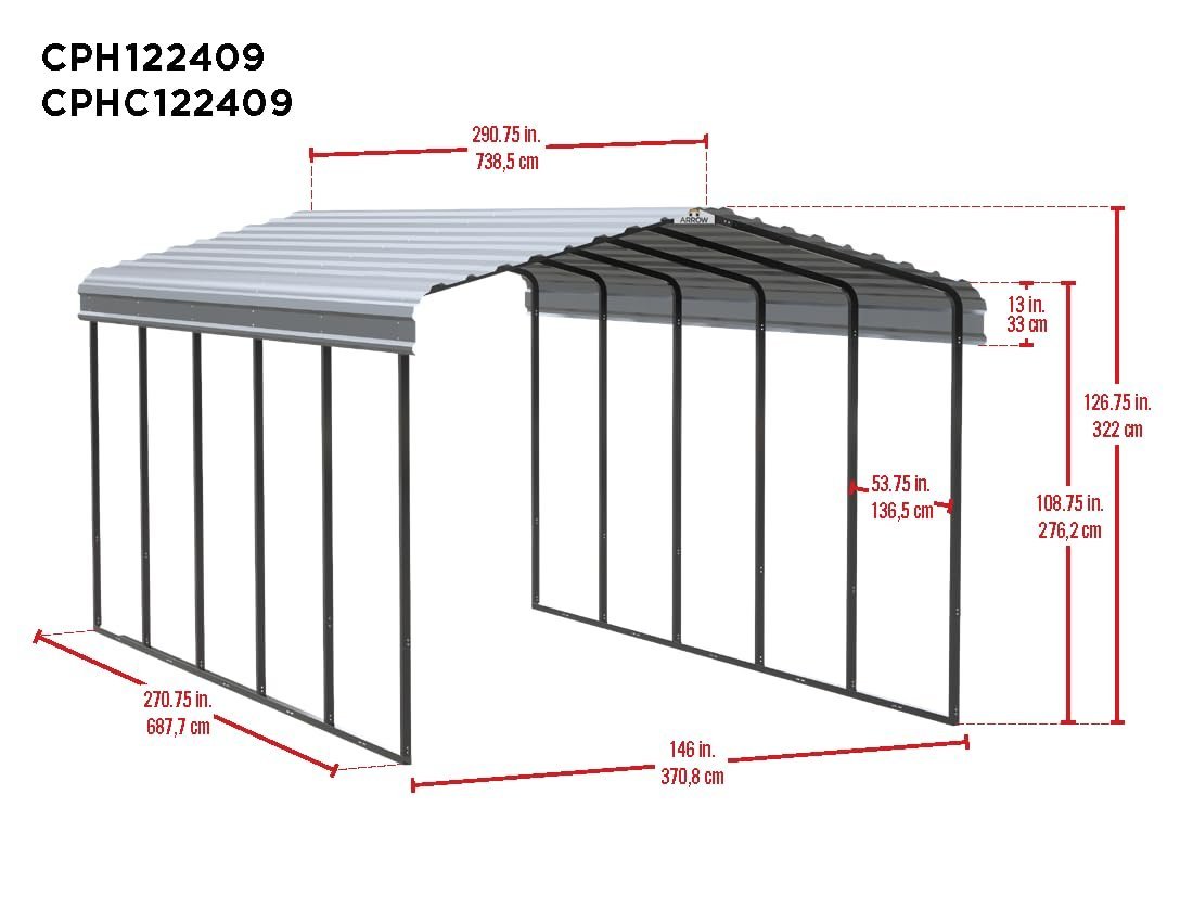 arrow carport, 12 ft. x 24ft. x 9ft. charcoal 12′ x 24′ x 9′ arrow carport, 12 ft. x 24ft. x 9ft. charcoal 12′ x 24′ x 9′