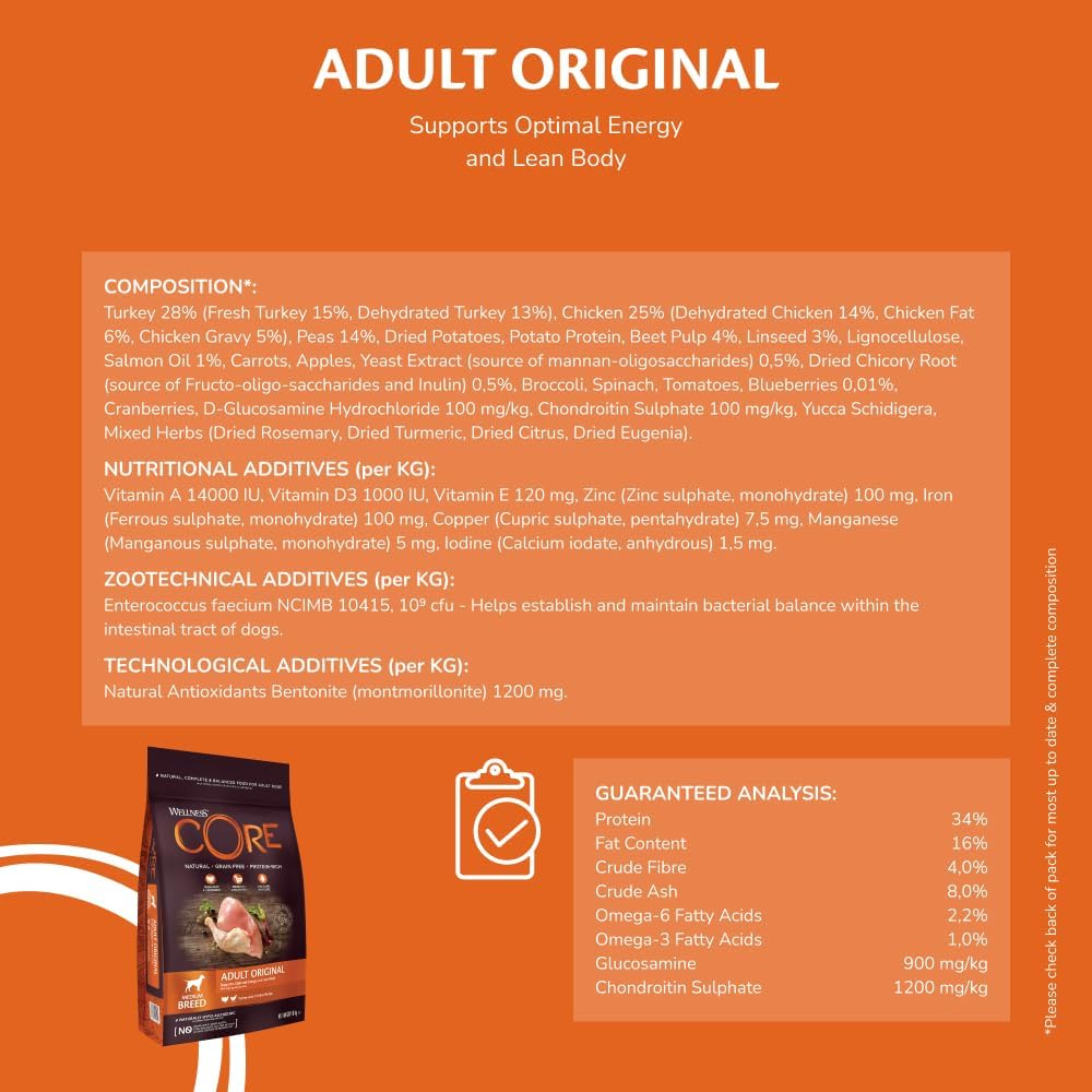 wellness core original 10 kg, chicken & turkey – dry dog food for medium breeds, grain free, natural, hypoallergenic, protein rich, high meat content, supports optimal energy & lean body wellness core original 10 kg, chicken & turkey – dry dog food for medium breeds, grain free, natural, hypoallergenic, protein rich, high meat content, supports optimal energy & lean body