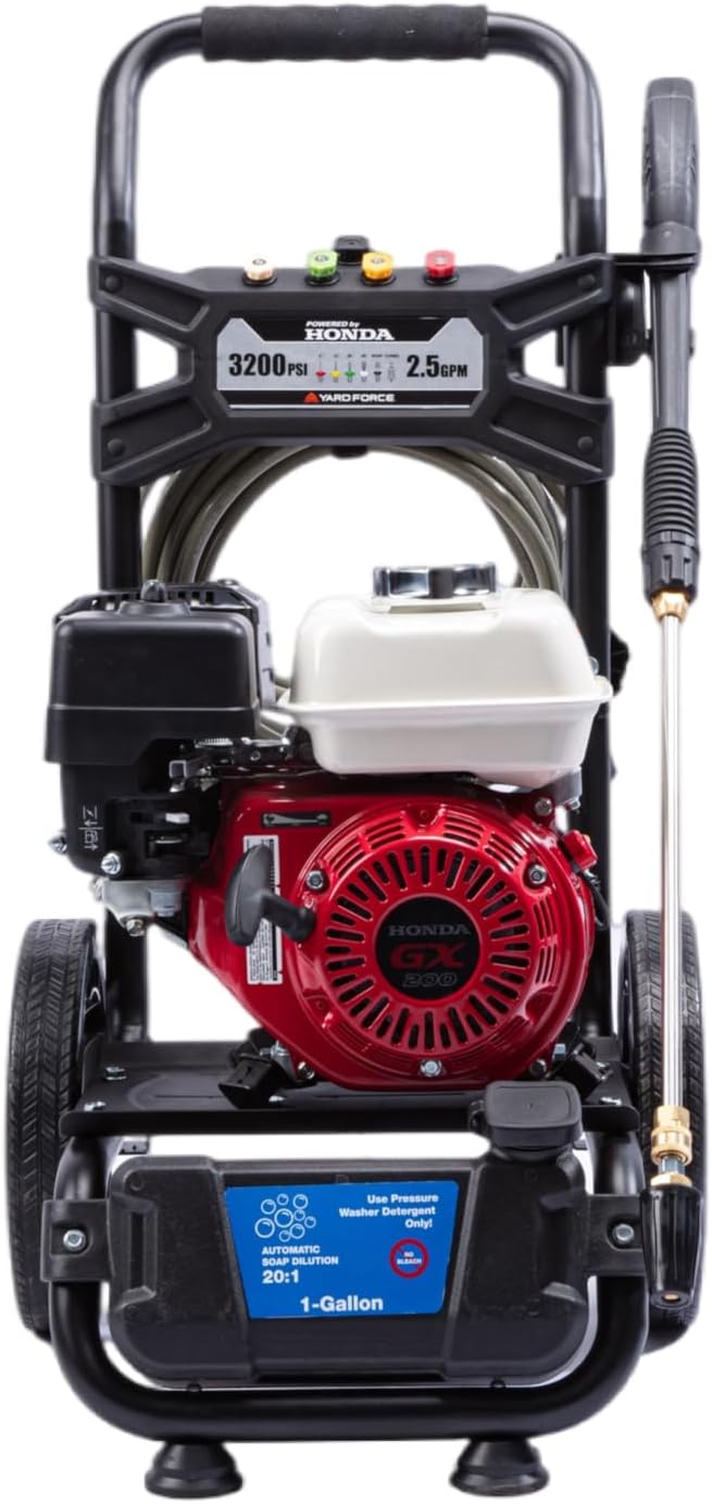 yard force yf3200 h pressure washer 3200 psi 2.5 gpm gas honda gx200 196cc engine new yard force yf3200 h pressure washer 3200 psi 2.5 gpm gas honda gx200 196cc engine new