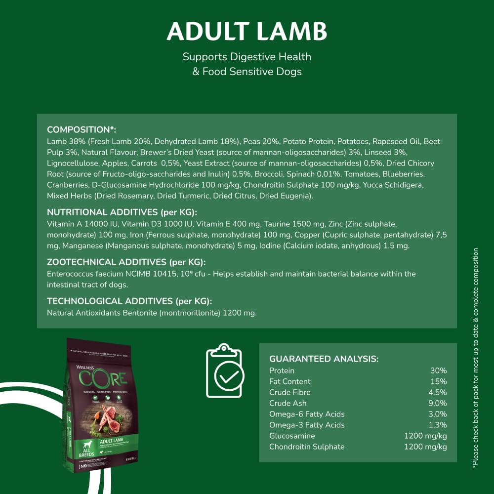 wellness core lamb 10 kg, lamb – dry dog food for all dog breeds, grain free, natural, hypoallergenic, protein rich, high meat content, supports healthy digestion wellness core lamb 10 kg, lamb – dry dog food for all dog breeds, grain free, natural, hypoallergenic, protein rich, high meat content, supports healthy digestion