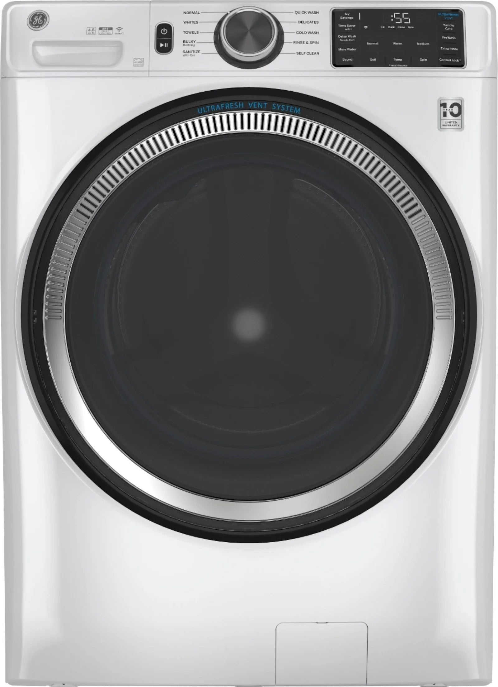 ge – 4.8 cuft high efficiency stackable smart front load washer w/ultrafresh vent system & microban antimicrobial technology – white on white ge – 4.8 cuft high efficiency stackable smart front load washer w/ultrafresh vent system & microban antimicrobial technology – white on white