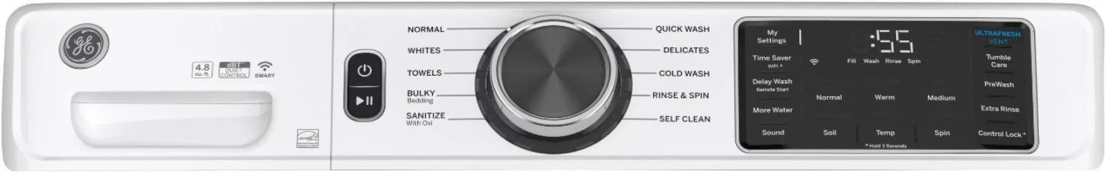 ge – 4.8 cuft high efficiency stackable smart front load washer w/ultrafresh vent system & microban antimicrobial technology – white on white ge – 4.8 cuft high efficiency stackable smart front load washer w/ultrafresh vent system & microban antimicrobial technology – white on white