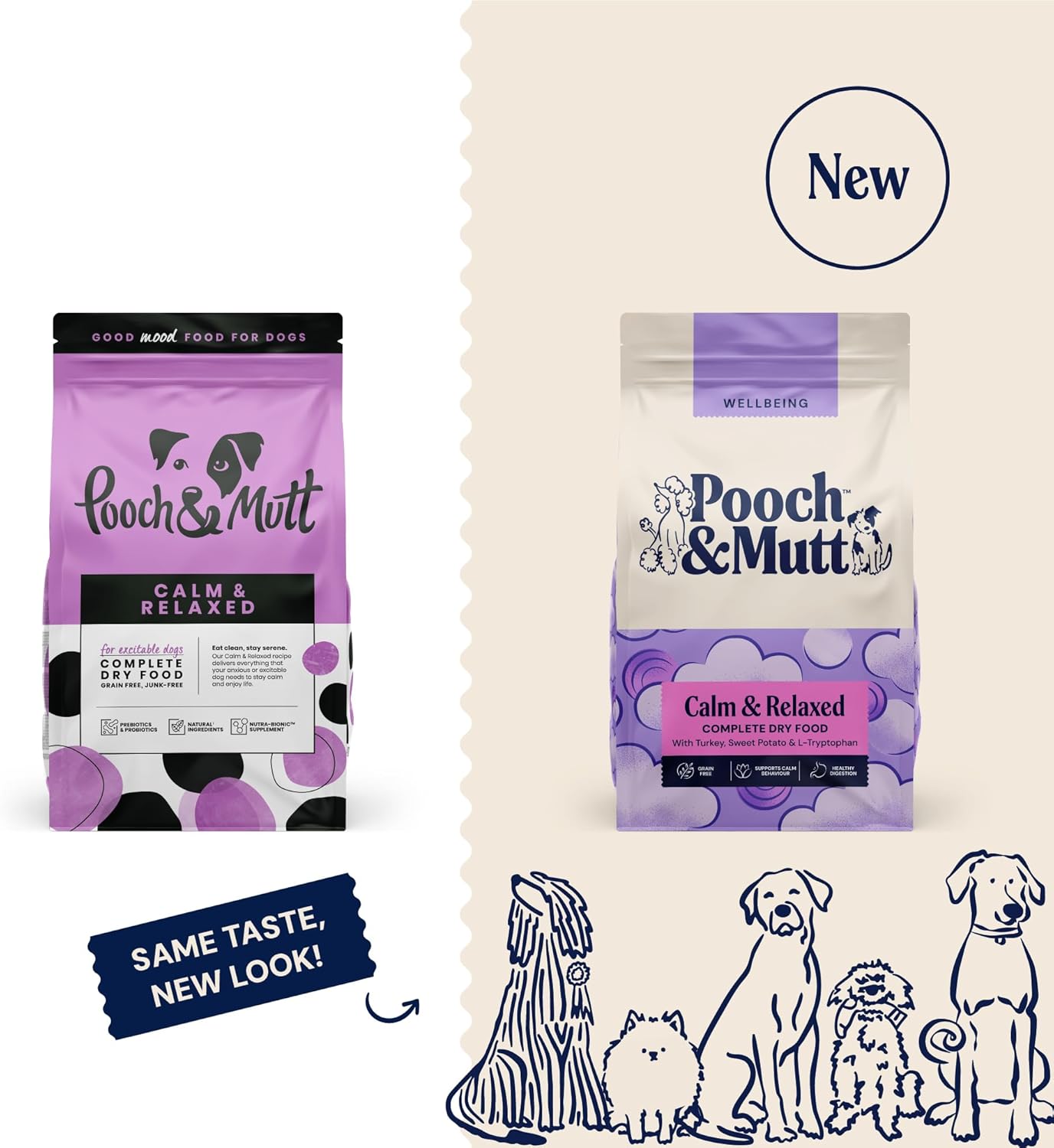 pooch & mutt calm & relaxed complete dry dog food grain free (regular sized kibble), for calming hyperactive or anxious dogs, turkey and sweet potato, 10kg (packaging may vary) pooch & mutt calm & relaxed complete dry dog food grain free (regular sized kibble), for calming hyperactive or anxious dogs, turkey and sweet potato, 10kg (packaging may vary)