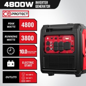 powersmart 4400 watt portable inverter generator, gas powered, co sensor, lightweight