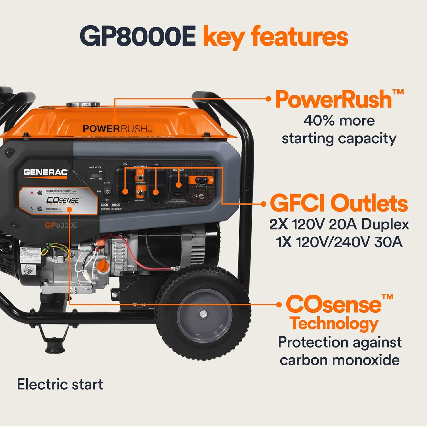 generac 8,125 starting watt portable gas generator – includes extension cord generac 8,125 starting watt portable gas generator – includes extension cord