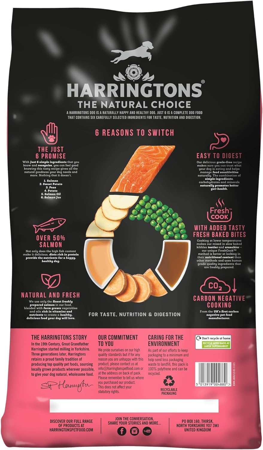 harringtons just 6 complete grain free dry adult dog food salmon 12kg with added fresh baked bites harringtons just 6 complete grain free dry adult dog food salmon 12kg with added fresh baked bites