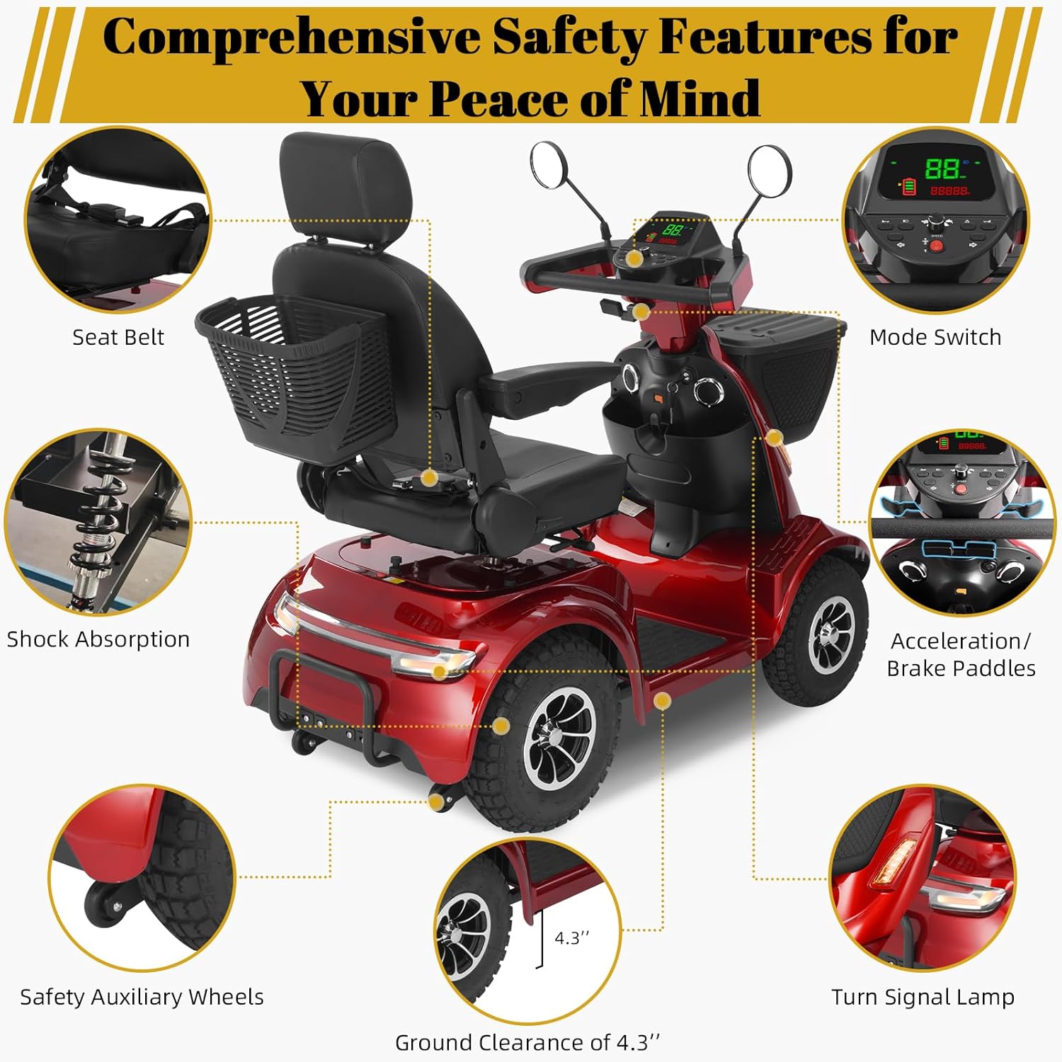 heavy duty electric mobility scooter for adults & seniors, 16–32 mile range, 500–1000w, off road heavy duty electric mobility scooter for adults & seniors, 16–32 mile range, 500–1000w, off road
