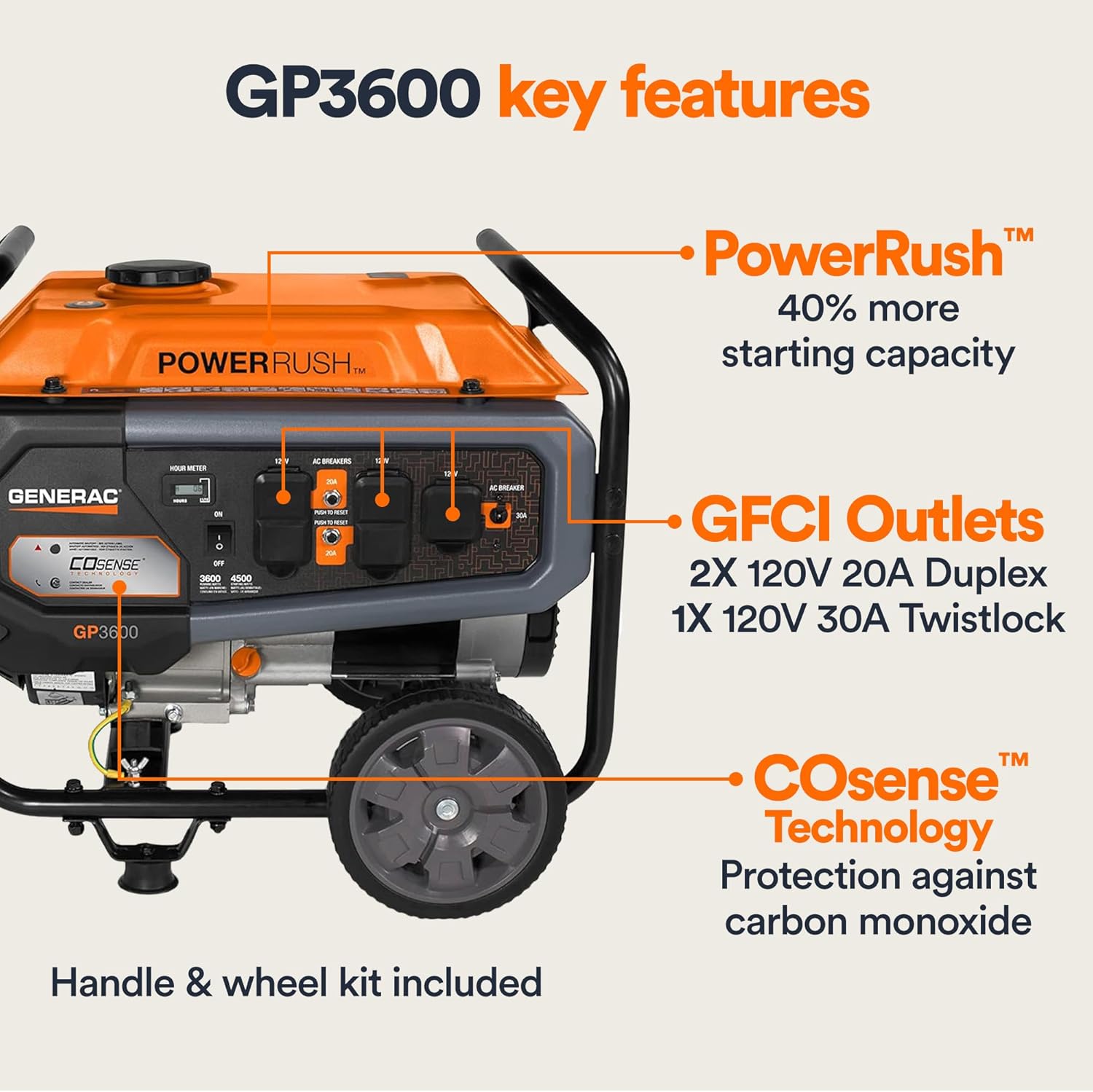generac 8,125 starting watt portable gas generator – includes extension cord generac 8,125 starting watt portable gas generator – includes extension cord