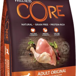 wellness core original 10 kg, chicken & turkey – dry dog food for medium breeds, grain free, natural, hypoallergenic, protein rich, high meat content, supports optimal energy & lean body