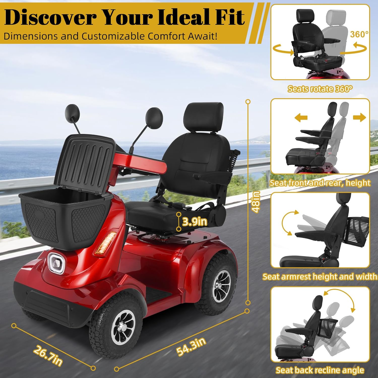 heavy duty electric mobility scooter for adults & seniors, 16–32 mile range, 500–1000w, off road heavy duty electric mobility scooter for adults & seniors, 16–32 mile range, 500–1000w, off road