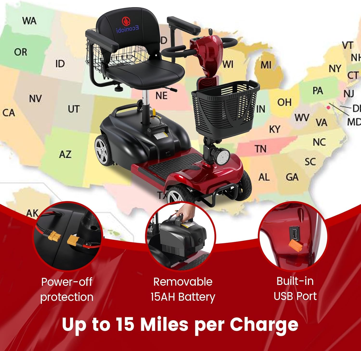 4 wheel mobility scooter for adults & seniors, 15–30 mile range, 350w, removable battery, compact 4 wheel mobility scooter for adults & seniors, 15–30 mile range, 350w, removable battery, compact
