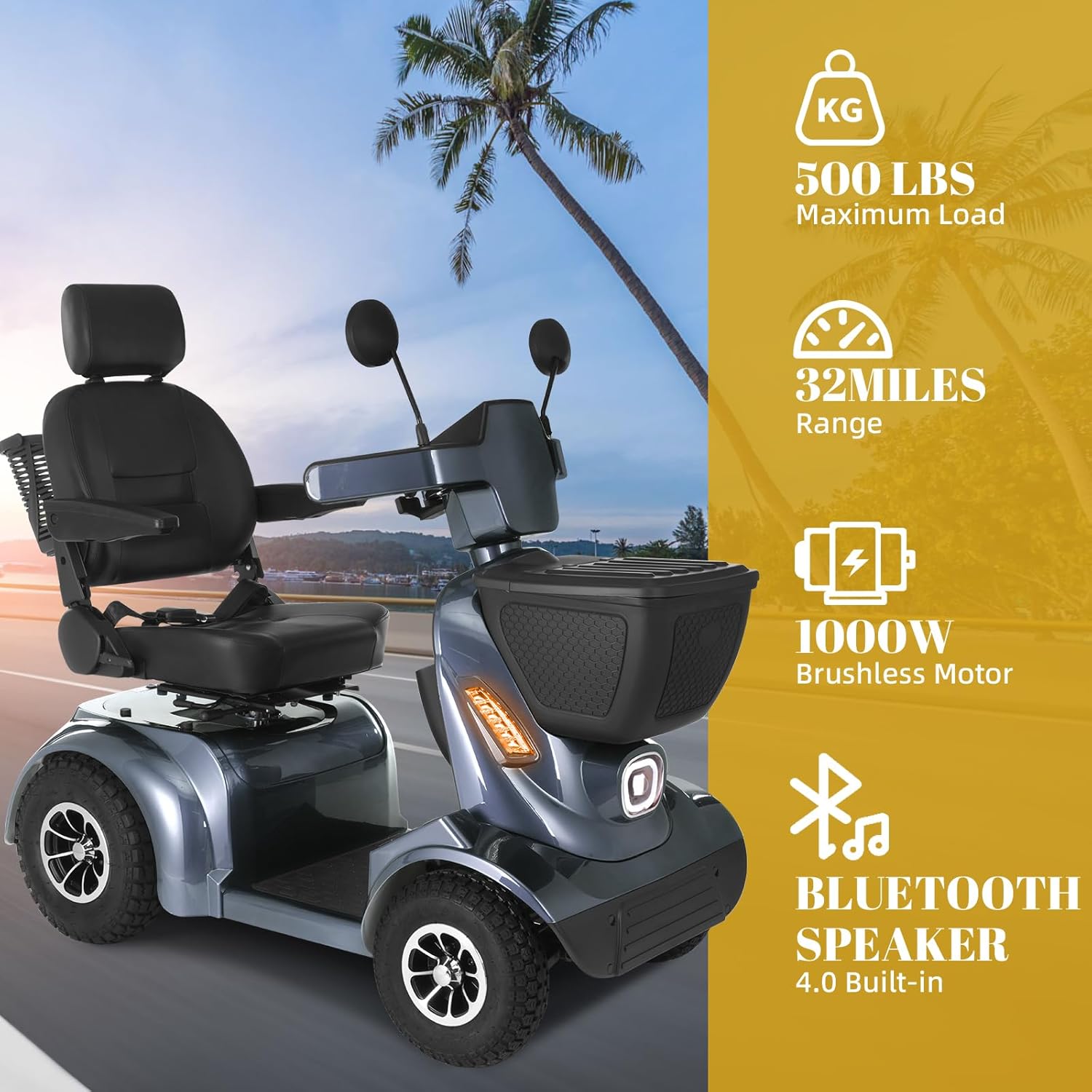 heavy duty electric mobility scooter for adults & seniors, 16–32 mile range, 500–1000w, off road heavy duty electric mobility scooter for adults & seniors, 16–32 mile range, 500–1000w, off road