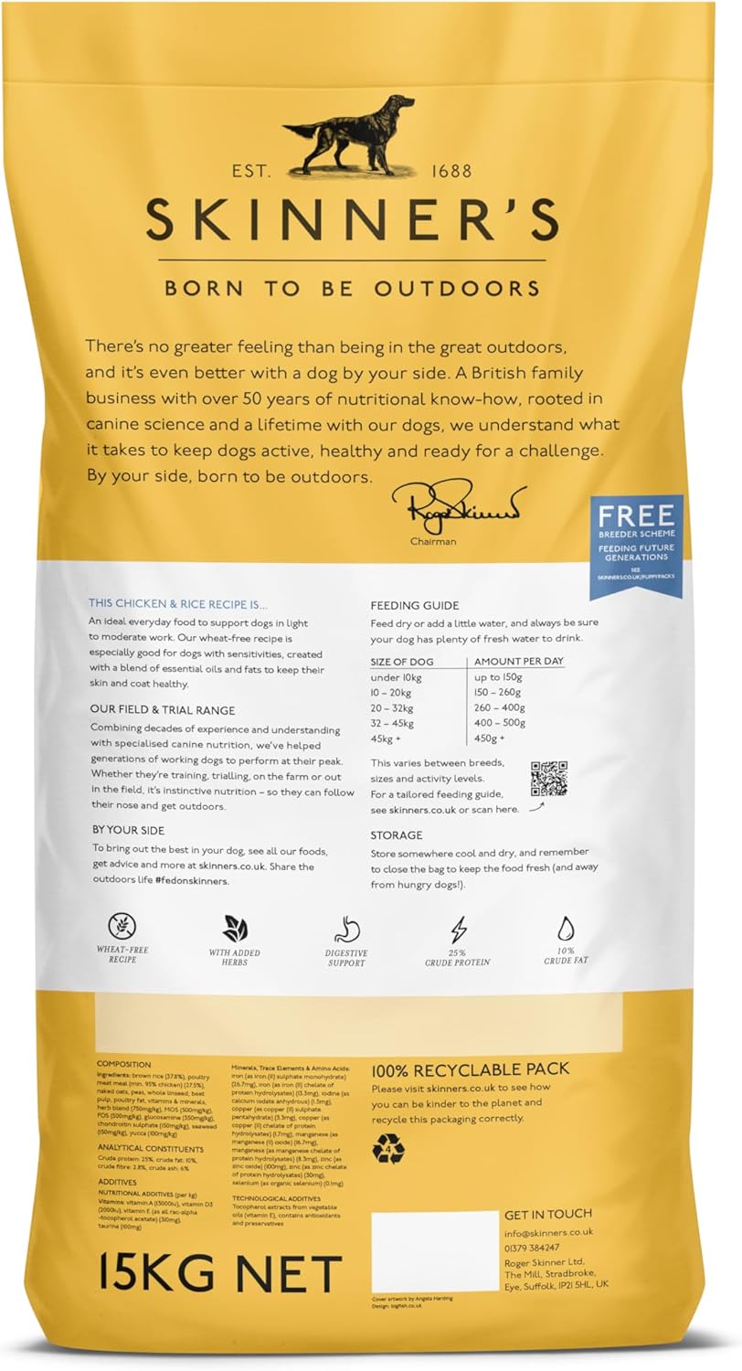 skinner’s field & trial chicken & rice – complete dry adult dog food, sensitive, gentle digestion, 15kg skinner’s field & trial chicken & rice – complete dry adult dog food, sensitive, gentle digestion, 15kg