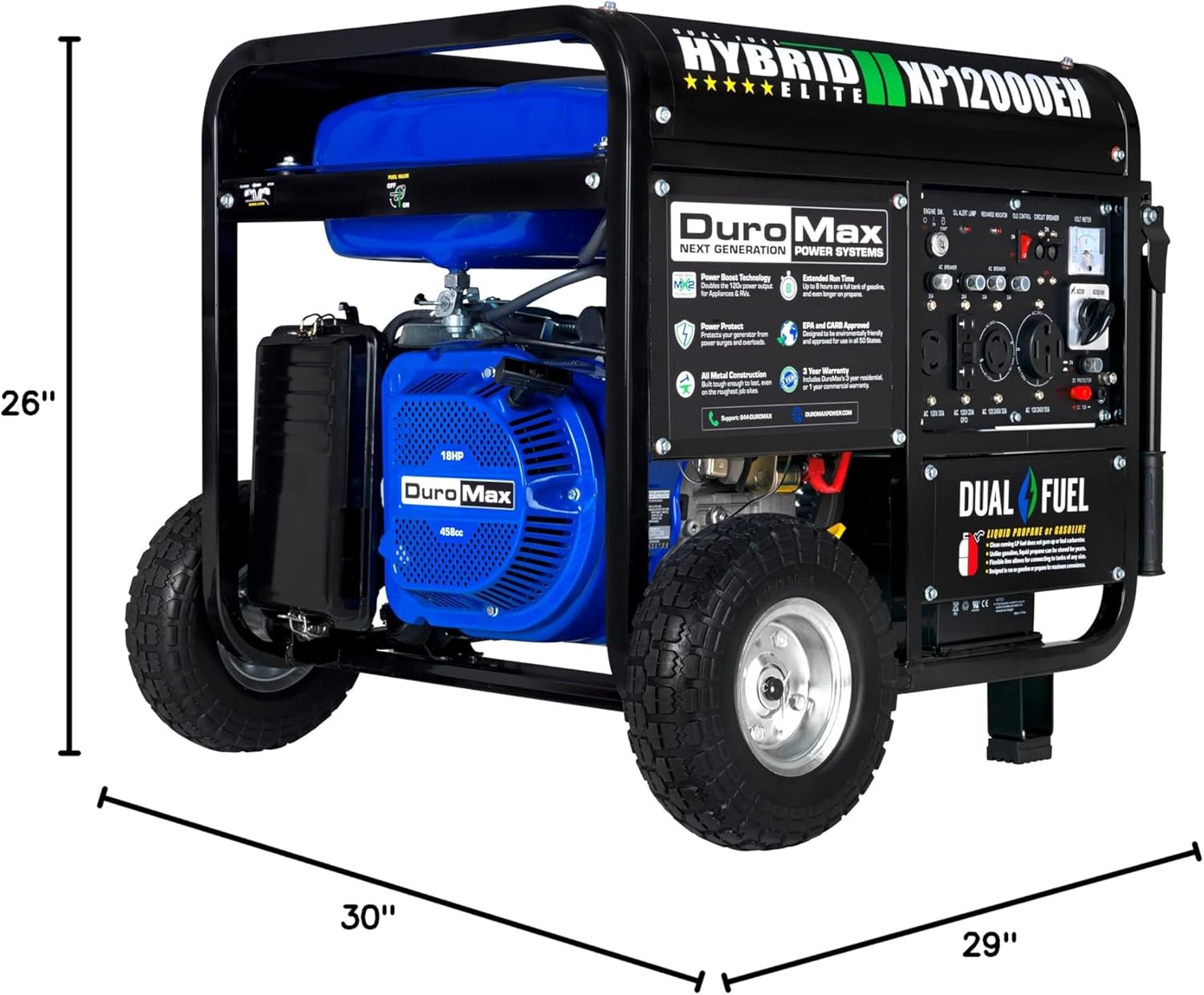 duromax xp13000eh 13,000 watt dual fuel portable generator – gas & propane, electric start duromax xp13000eh 13,000 watt dual fuel portable generator – gas & propane, electric start