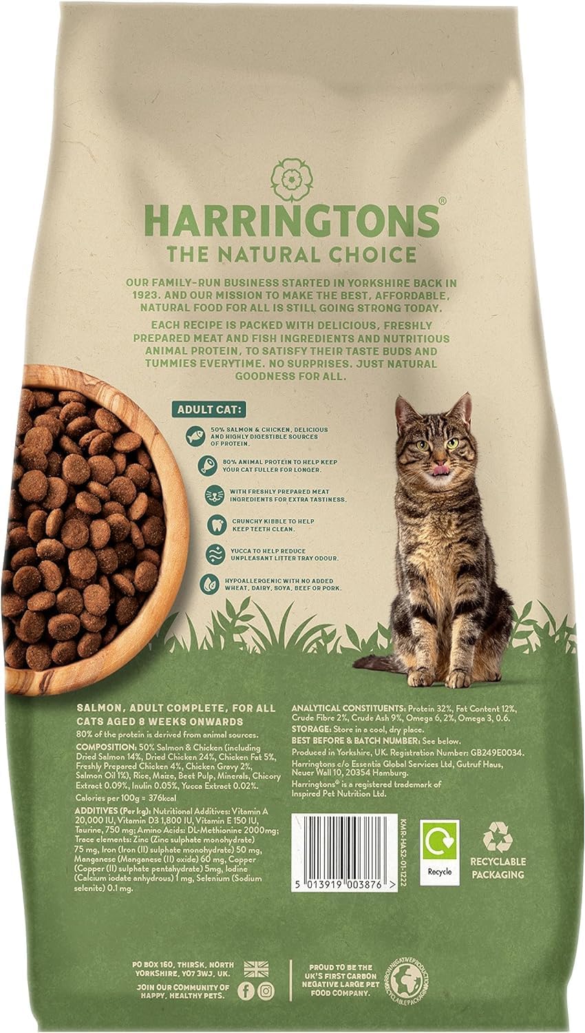 harringtons complete dry adult cat food salmon 2kg (pack of 4) tasty natural goodness harringtons complete dry adult cat food salmon 2kg (pack of 4) tasty natural goodness