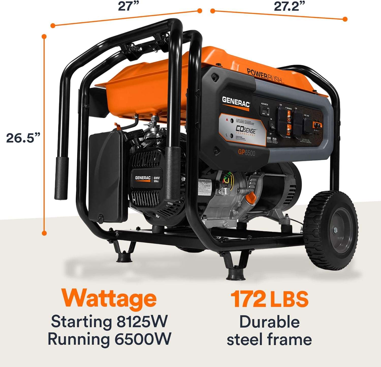 generac 8,125 starting watt portable gas generator – includes extension cord generac 8,125 starting watt portable gas generator – includes extension cord