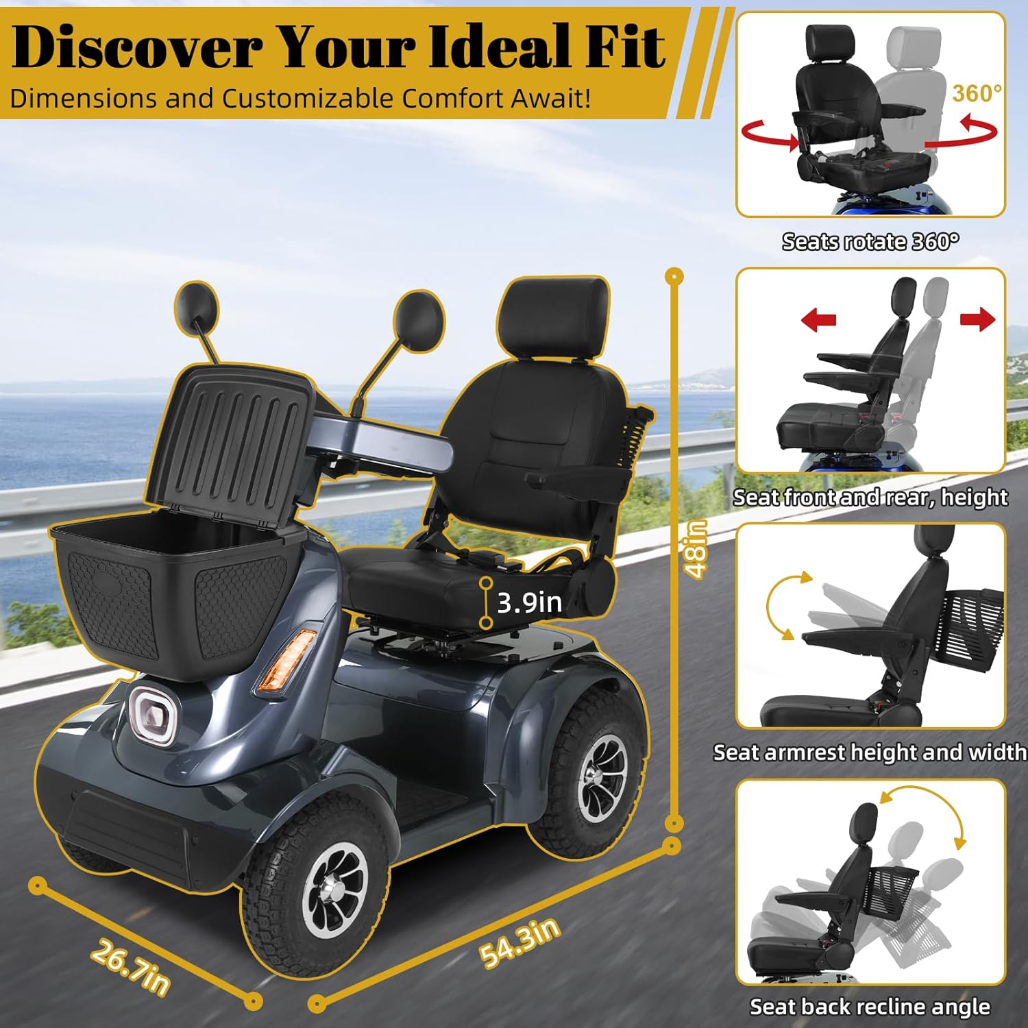heavy duty electric mobility scooter for adults & seniors, 16–32 mile range, 500–1000w, off road heavy duty electric mobility scooter for adults & seniors, 16–32 mile range, 500–1000w, off road