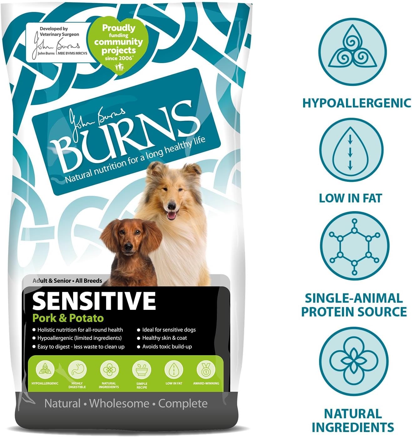 burns pet nutrition hypoallergenic complete dry dog food adult and senior dog sensitive with pork and potato 12 kg burns pet nutrition hypoallergenic complete dry dog food adult and senior dog sensitive with pork and potato 12 kg