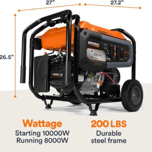generac 8,125 starting watt portable gas generator – includes extension cord