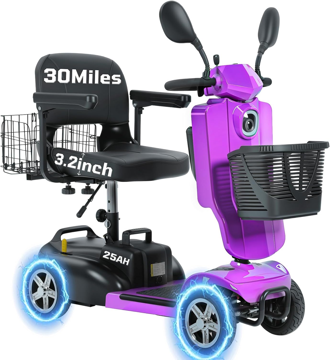4 wheel mobility scooter for adults & seniors, 15–30 mile range, 350w, removable battery, compact 71zU98-6cmL._AC_SL1500