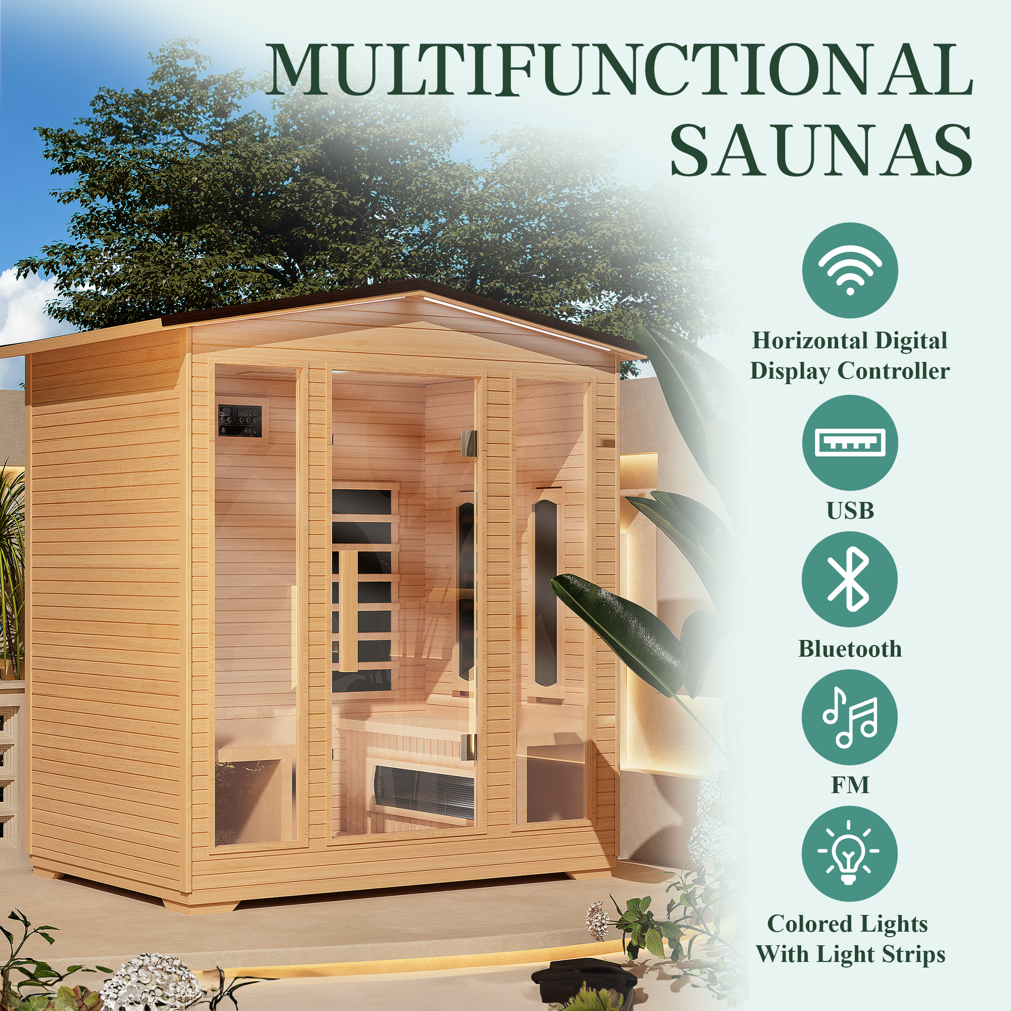 erommy outdoor sauna 4 person, far infrared wooden sauna, personal sauna with bluetooth speaker and changeable chromotherapy lighting erommy outdoor sauna 4 person, far infrared wooden sauna, personal sauna with bluetooth speaker and changeable chromotherapy lighting