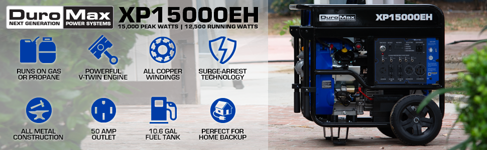 DuroMax XP15000E 15000-Watt 713cc V-Twin Gas Powered Electric Start Portable Generator XP15000EH - Features