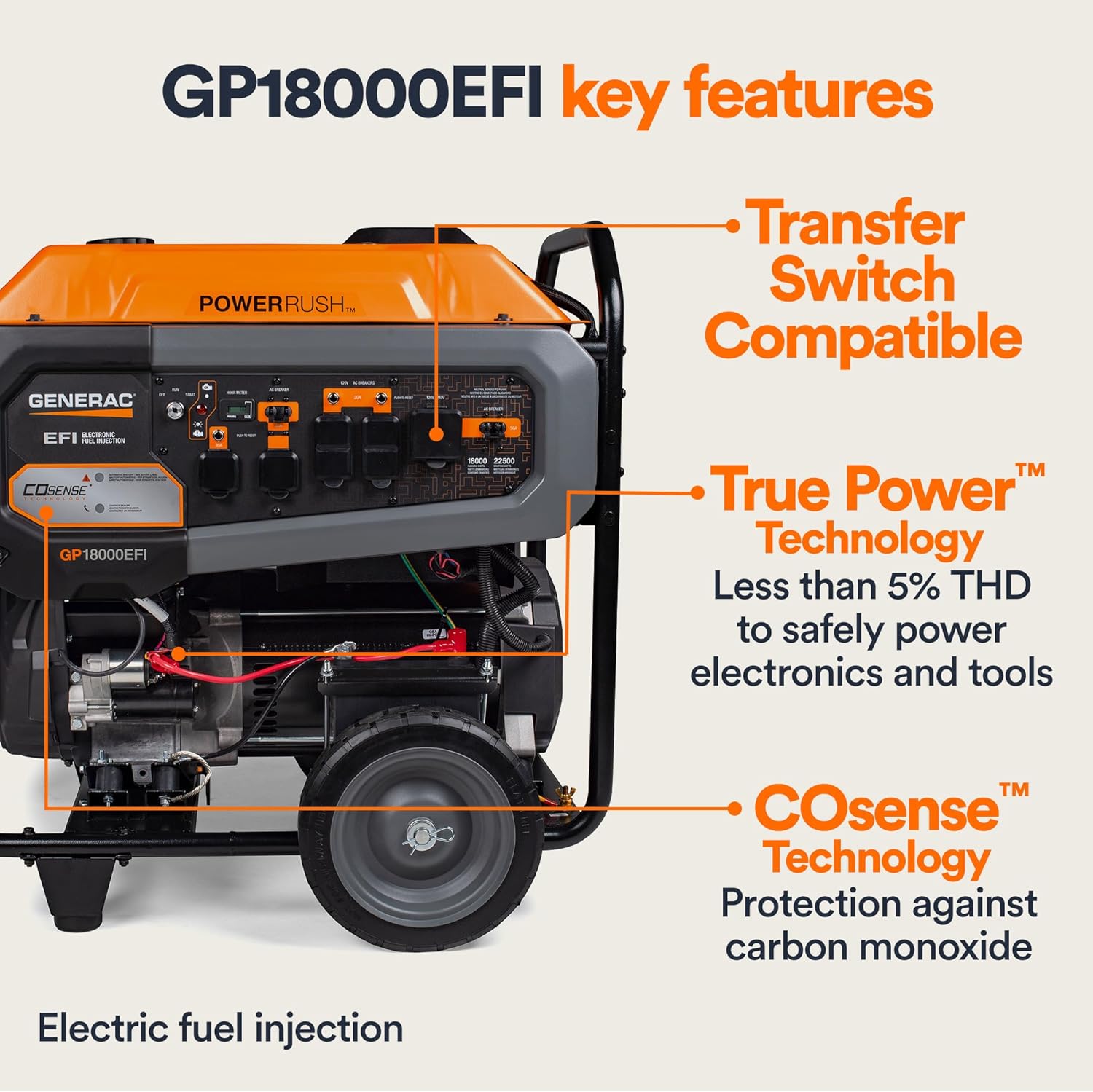 generac 8,125 starting watt portable gas generator – includes extension cord generac 8,125 starting watt portable gas generator – includes extension cord