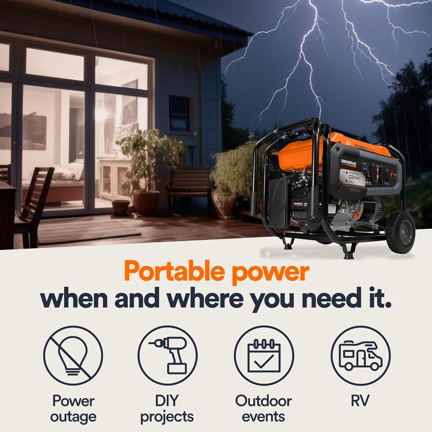 generac 8,125 starting watt portable gas generator – includes extension cord generac 8,125 starting watt portable gas generator – includes extension cord