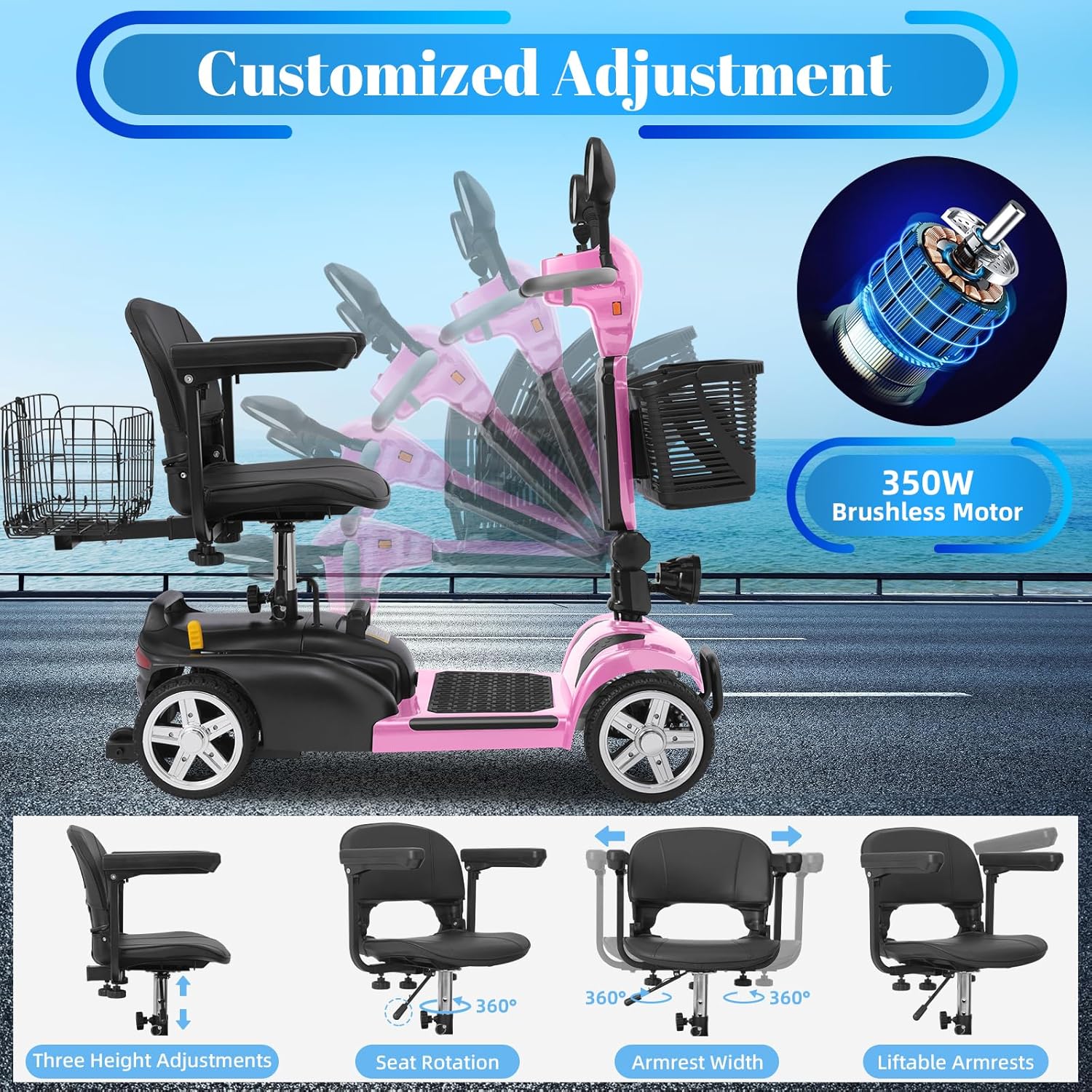 4 wheel mobility scooter for adults & seniors, 15–30 mile range, 350w, removable battery, compact 4 wheel mobility scooter for adults & seniors, 15–30 mile range, 350w, removable battery, compact
