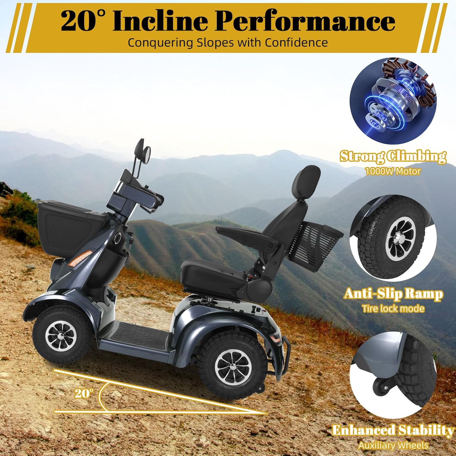 heavy duty electric mobility scooter for adults & seniors, 16–32 mile range, 500–1000w, off road heavy duty electric mobility scooter for adults & seniors, 16–32 mile range, 500–1000w, off road