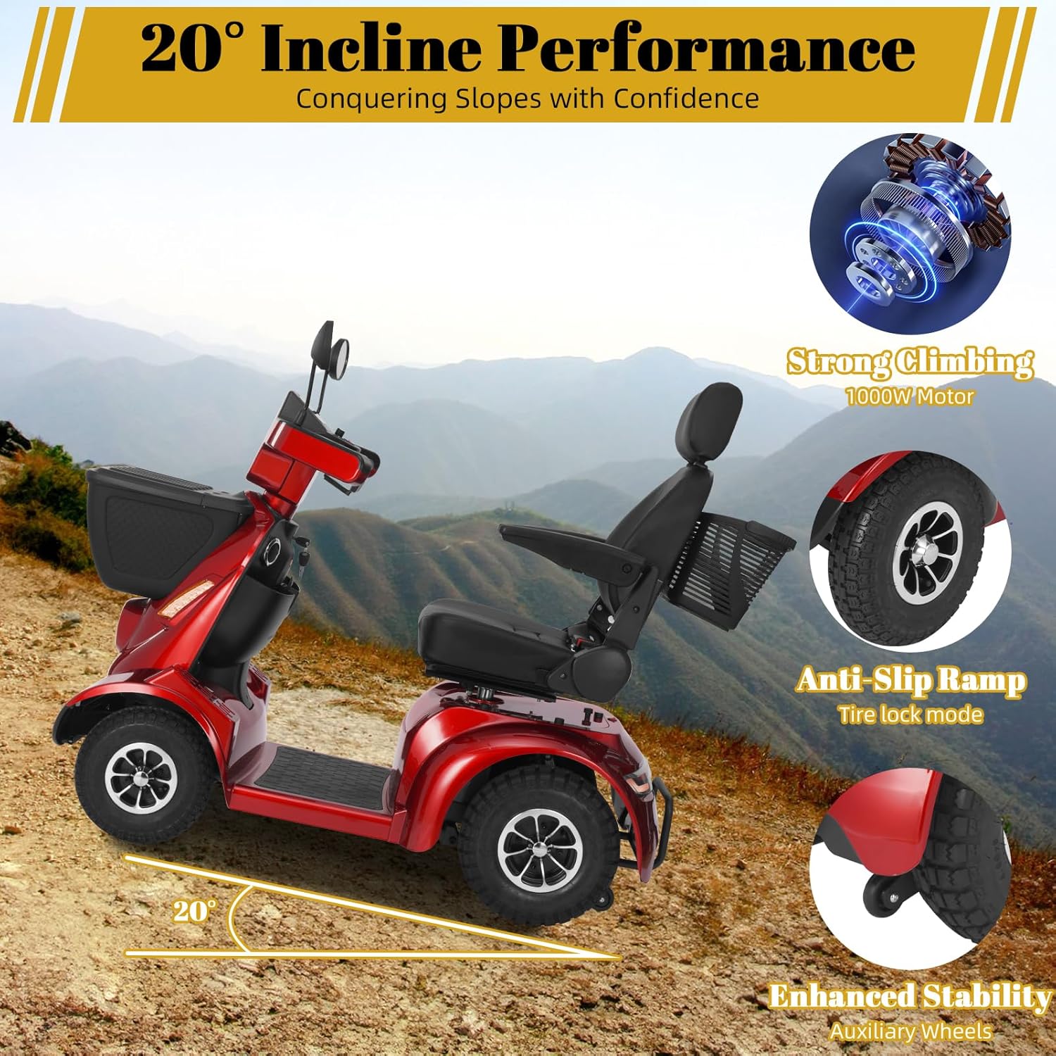 heavy duty electric mobility scooter for adults & seniors, 16–32 mile range, 500–1000w, off road heavy duty electric mobility scooter for adults & seniors, 16–32 mile range, 500–1000w, off road