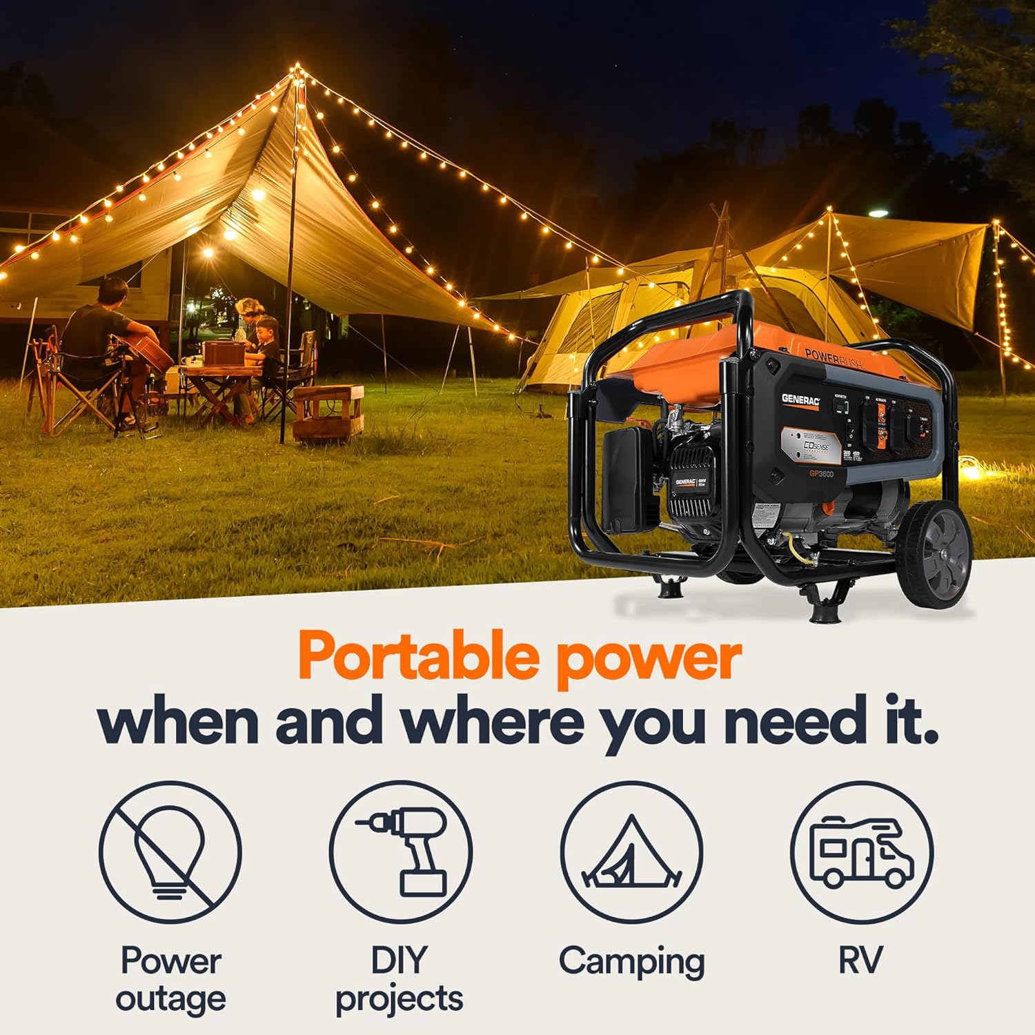 generac 8,125 starting watt portable gas generator – includes extension cord generac 8,125 starting watt portable gas generator – includes extension cord