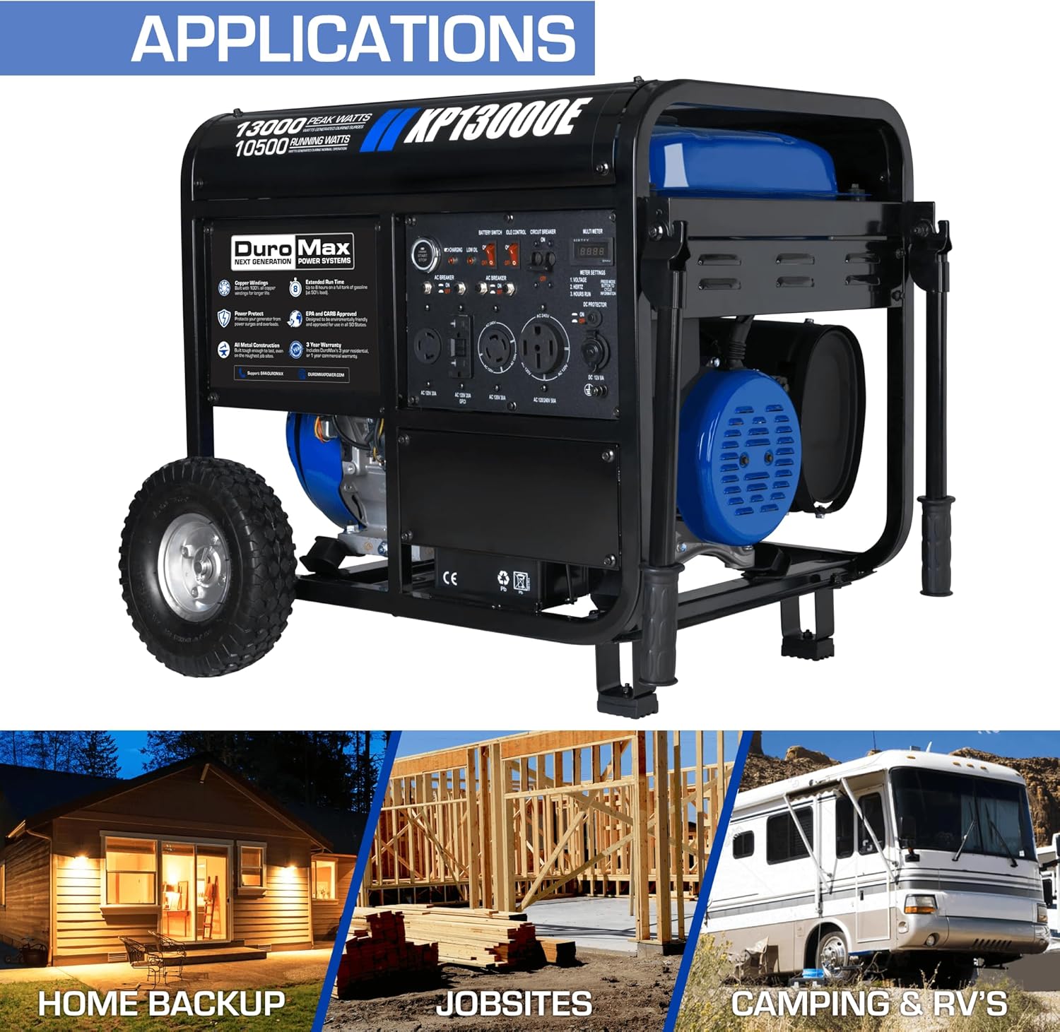 duromax xp13000eh 13,000 watt dual fuel portable generator – gas & propane, electric start duromax xp13000eh 13,000 watt dual fuel portable generator – gas & propane, electric start
