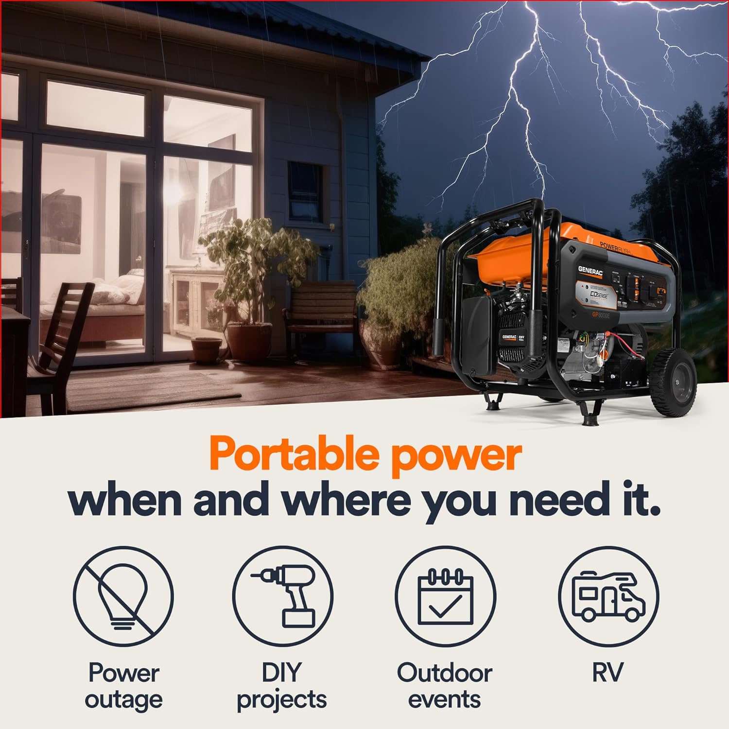 generac 8,125 starting watt portable gas generator – includes extension cord generac 8,125 starting watt portable gas generator – includes extension cord