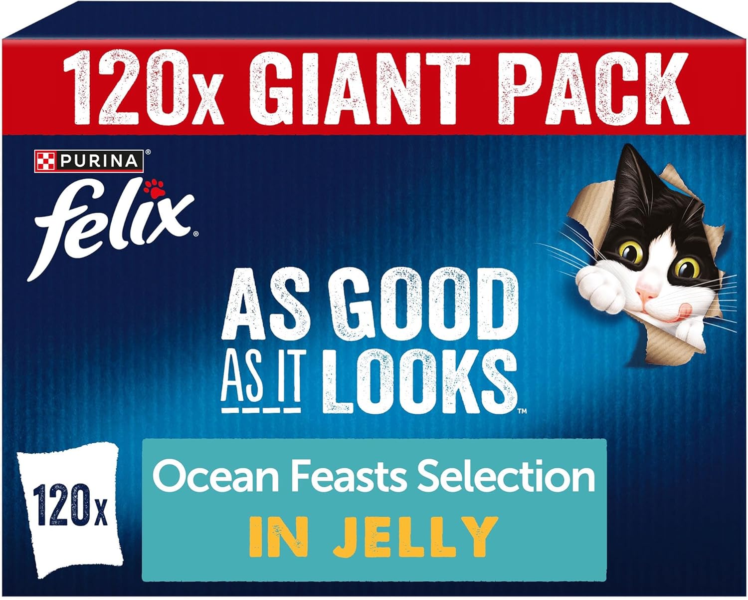 felix as good as it looks adult wet cat food ocean feasts in jelly plaice, salmon, tuna, cod 120 x 85g pouches felix as good as it looks adult wet cat food ocean feasts in jelly plaice, salmon, tuna, cod 120 x 85g pouches