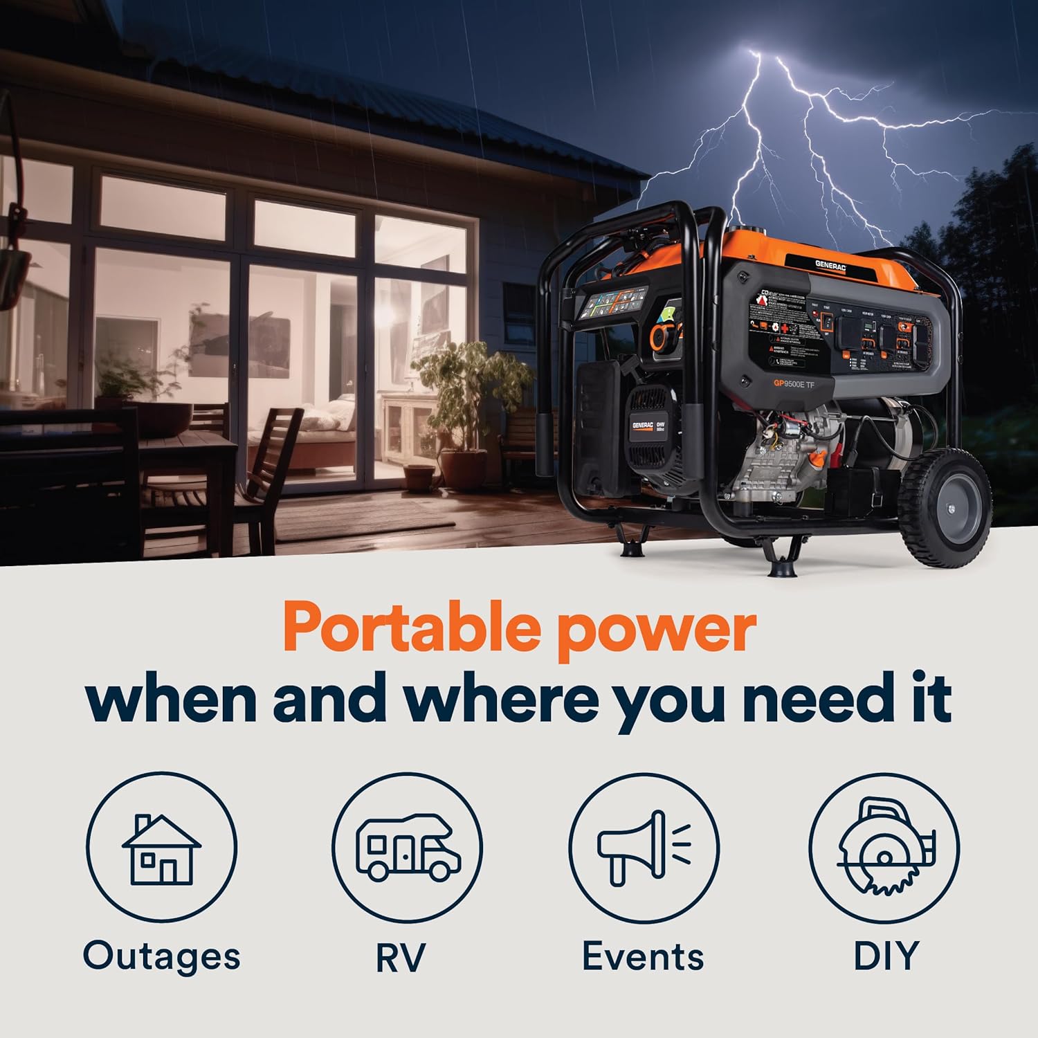 generac 8,125 starting watt portable gas generator – includes extension cord generac 8,125 starting watt portable gas generator – includes extension cord
