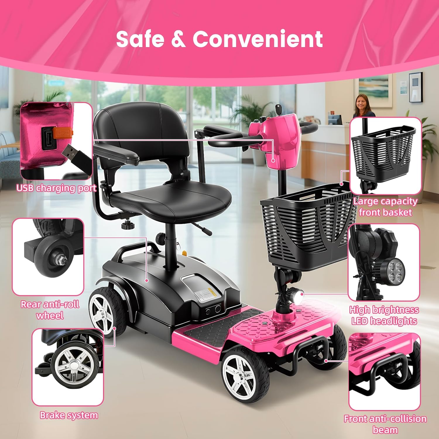 4 wheel mobility scooter for adults & seniors, 15–30 mile range, 350w, removable battery, compact 4 wheel mobility scooter for adults & seniors, 15–30 mile range, 350w, removable battery, compact