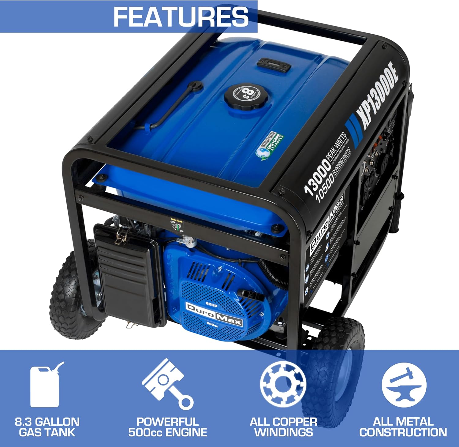 duromax xp13000eh 13,000 watt dual fuel portable generator – gas & propane, electric start duromax xp13000eh 13,000 watt dual fuel portable generator – gas & propane, electric start