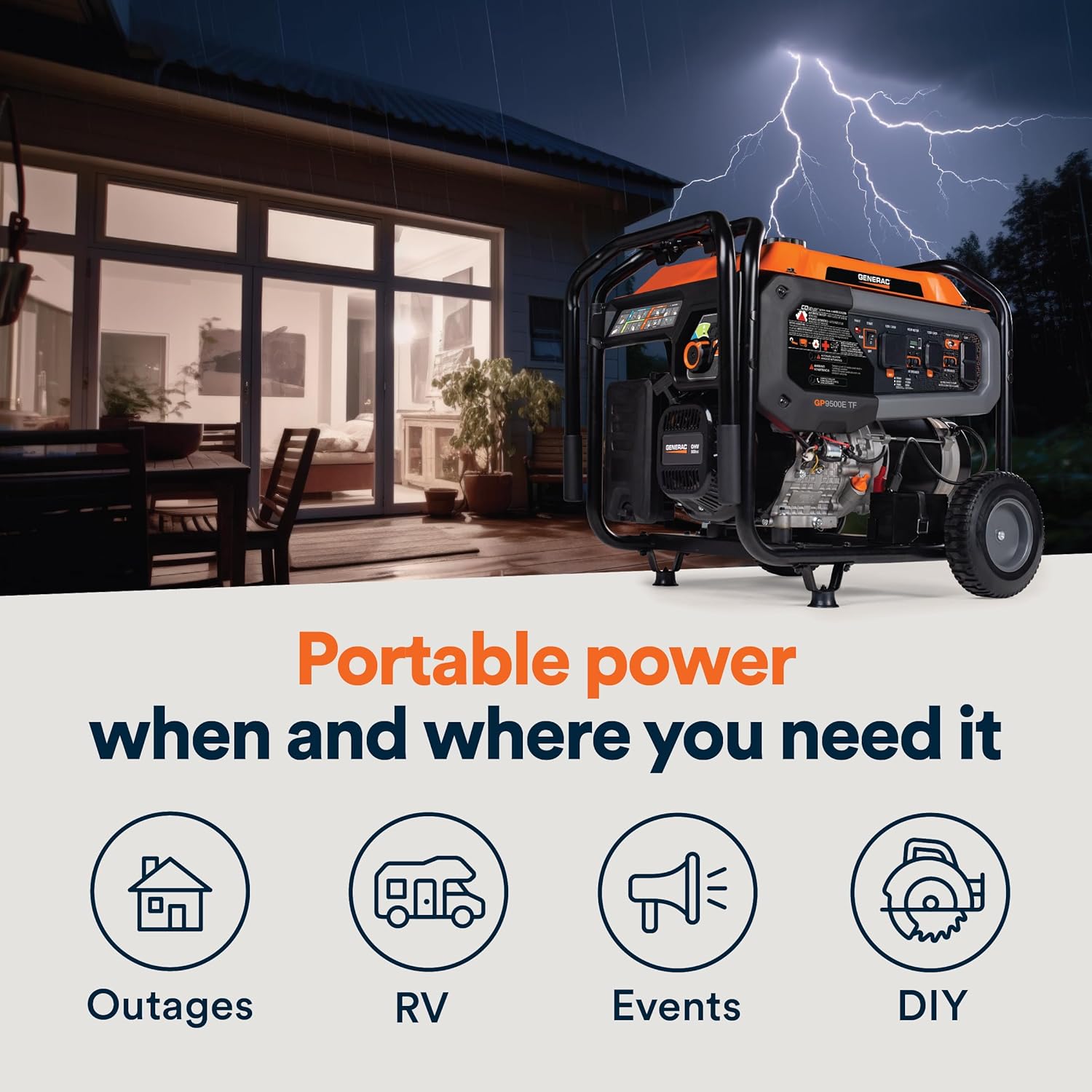 generac 8,125 starting watt portable gas generator – includes extension cord generac 8,125 starting watt portable gas generator – includes extension cord