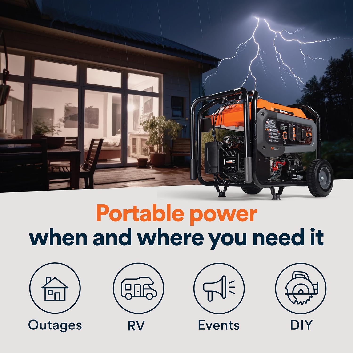 generac 8,125 starting watt portable gas generator – includes extension cord generac 8,125 starting watt portable gas generator – includes extension cord