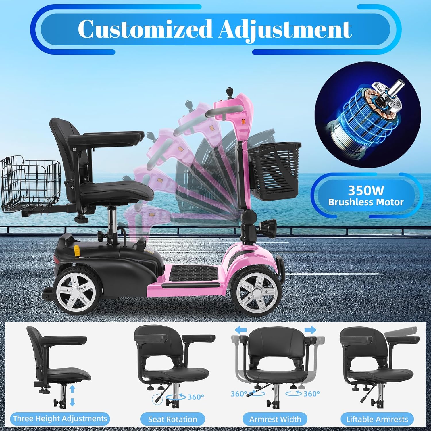 4 wheel mobility scooter for adults & seniors, 15–30 mile range, 350w, removable battery, compact 4 wheel mobility scooter for adults & seniors, 15–30 mile range, 350w, removable battery, compact